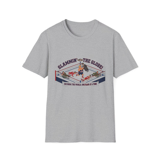 Slammin’ the Globe Wrestling Ring T-Shirt – 'Slammin’ the World, One Slam at a Time' Graphic Tee
