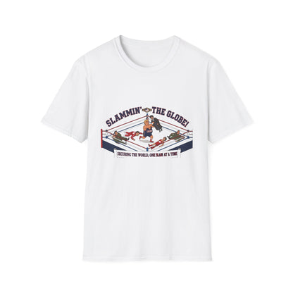 Slammin’ the Globe Wrestling Ring T-Shirt – 'Slammin’ the World, One Slam at a Time' Graphic Tee