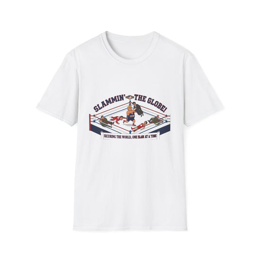 Slammin’ the Globe Wrestling Ring T-Shirt – 'Slammin’ the World, One Slam at a Time' Graphic Tee