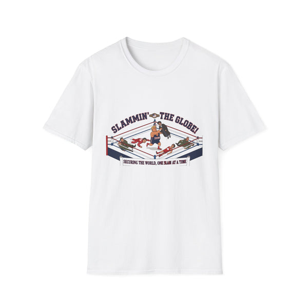 Slammin’ the Globe Wrestling Ring T-Shirt – 'Slammin’ the World, One Slam at a Time' Graphic Tee
