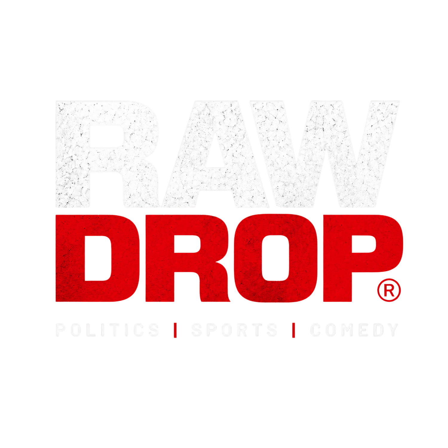RawDrop official brand logo. Reactionary streetwear and apparel wordmark with modern minimalist design and red industrial highlights